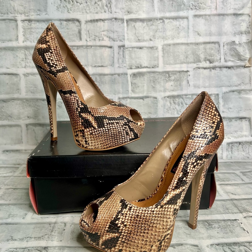 Snake Print Peep Toe Stilettos